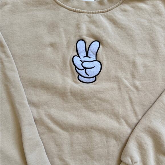 Disney Parks Mickey Mouse Peace Sign Beige Crewneck Sweatshirt Size L - Picture 3 of 6